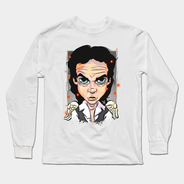 Pop Culture Caricature #18 - Nick Cave Long Sleeve T-Shirt by yazgar